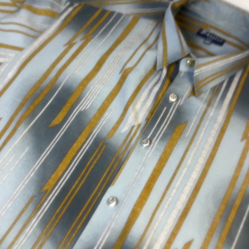 Vintage Bassiri Uomo Shirt USA Mens XXL Blue Gold Geometric Abstract Microfiber